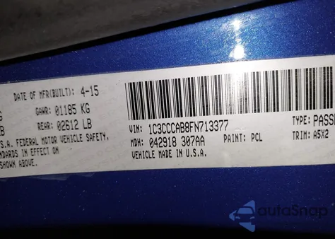 2015 Chrysler 200 Limited z USA, uszkodzony, nr VIN 1C3CCCAB8FN713377